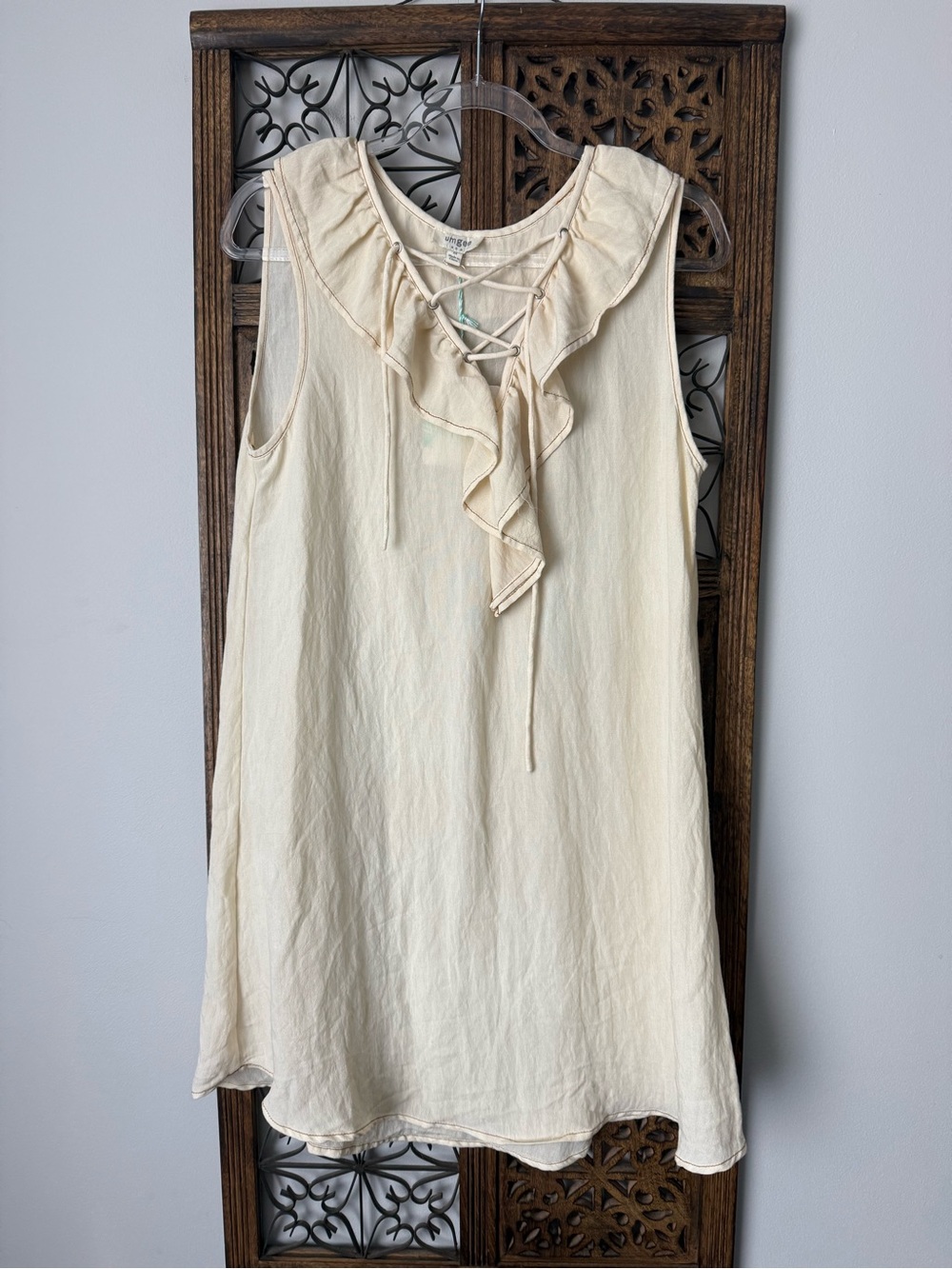 Umgee Cream Ruffle Lace-Up Mini Dress
